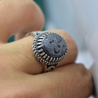 انگشتر حدید صینی مردانه نقره حکاکی حسبی الله طرح رهبری کد{101019}
