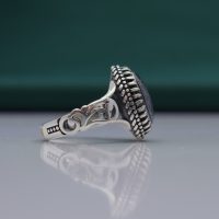 انگشتر حدید صینی مردانه نقره حکاکی حسبی الله طرح رهبری کد{101019}