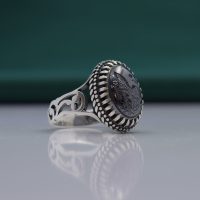 انگشتر حدید صینی مردانه نقره حکاکی حسبی الله طرح رهبری کد{101019}