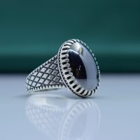 انگشتر حدید صینی مردانه نقره طرح حصیری چنگ دار کد{101046}