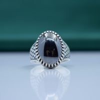 انگشتر حدید صینی مردانه نقره طرح حصیری چنگ دار کد{101046}