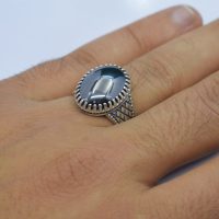 انگشتر حدید صینی مردانه نقره طرح حصیری چنگ دار کد{101046}