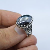 انگشتر حدید صینی مردانه نقره طرح حصیری چنگ دار کد{101046}