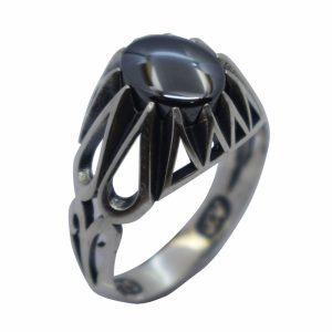 انگشتر حدید صینی مردانه نقره طرح شبکه