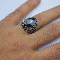 انگشتر حدید صینی مردانه نقره طرح شبکه کد{101048}