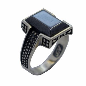 انگشتر حدید صینی مردانه نقره طرح چهارگوش