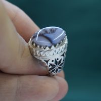 انگشتر شجر چهارگوش مردانه نقره دست ساز دارای آینه کاری کد{10955}