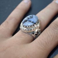 انگشتر شجر چهارگوش مردانه نقره دست ساز دارای آینه کاری کد{10955}