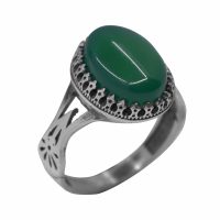 انگشتر عقیق سبز زنانه نقره طرح سرنیزه
