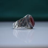 انگشتر عقیق سرخ مردانه نقره طرح کارتیه کد{10875}