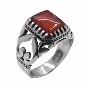 انگشتر عقیق سرخ مردانه نقره چهارگوش کد{10957}