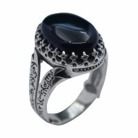 انگشتر عقیق سیاه مردانه نقره طرح ذوالفقار و نوشته لافتی الا علی... کد{101051}