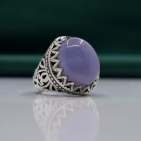 انگشتر عقیق کبود یمنی مردانه نقره دست ساز طرح شبکه کد{10948}