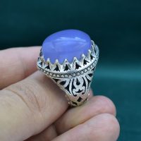 انگشتر عقیق کبود یمنی مردانه نقره دست ساز طرح شبکه کد{10948}