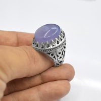 انگشتر عقیق کبود یمنی مردانه نقره دست ساز طرح شبکه کد{10948}