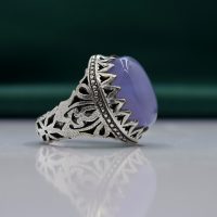 انگشتر عقیق کبود یمنی مردانه نقره دست ساز طرح شبکه کد{10948}