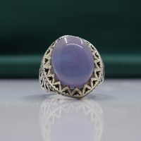 انگشتر عقیق کبود یمنی مردانه نقره دست ساز طرح شبکه کد{10948}