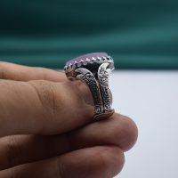 انگشتر عقیق یاسی مردانه نقره طرح لافتی الا علی لا سیف الا ذوالفقار