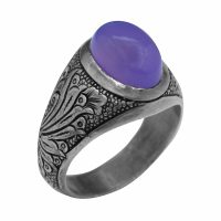 انگشتر عقیق یاسی یمنی مردانه نقره دست ساز طرح قلمزنی کد{10947}