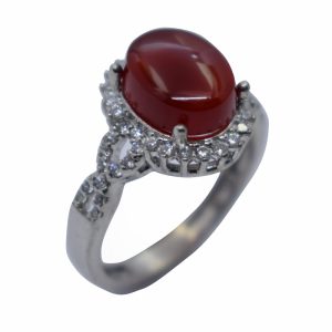 انگشتر عقیق یمنی سرخ زنانه نقره دارای آبکاری