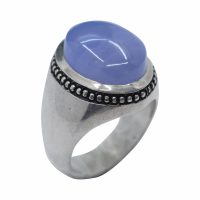 انگشتر فاخر عقیق کبود یمنی مردانه نقره دست ساز طرح فیلی ساده