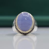 انگشتر فاخر عقیق کبود یمنی مردانه نقره دست ساز طرح فیلی ساده