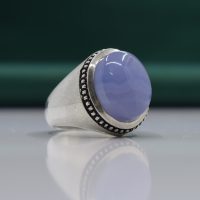 انگشتر فاخر عقیق کبود یمنی مردانه نقره دست ساز طرح فیلی ساده