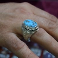 انگشتر فاخر فیروزه نیشابوری مردانه نقره دست ساز استاد فضلی کد{101020}