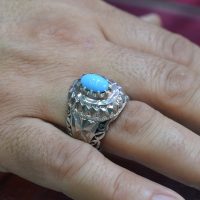 انگشتر فاخر فیروزه نیشابوری مردانه نقره دست ساز عجمی کد{101021} - تصویر 6