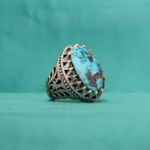 انگشتر فیروزه نیشابوری مردانه دست ساز طرح شاه عباسی