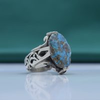 انگشتر فیروزه نیشابوری مردانه نقره روس طرح چهارچنگ کد{101038}