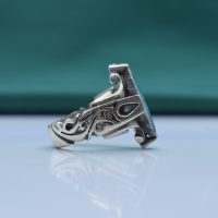 انگشتر فیروزه نیشابوری مردانه نقره روس طرح چهارچنگ کد{101038}
