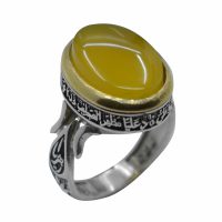 انگشترشرف الشمس مردانه نقره طرح قلمزنی یازهرا و ناد علی کد{10958}