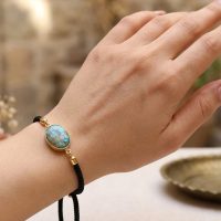 دستبند طلاروس فیروزه نیشابوری بند آسانسوری کد{101022}
