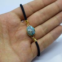 دستبند طلاروس فیروزه نیشابوری بند آسانسوری کد{101022}
