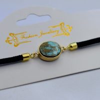 دستبند طلاروس فیروزه نیشابوری بند آسانسوری کد{101023}