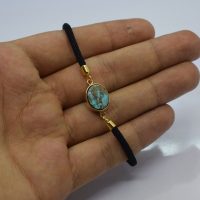 دستبند طلاروس فیروزه نیشابوری بند آسانسوری کد{101023}