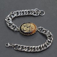 دستبند کارتیه عقیق با حکاکی یا اباصالح جنس کروم کد{101016}