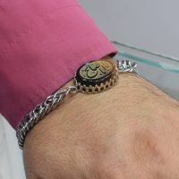 دستبند کارتیه عقیق با حکاکی یا اباصالح جنس کروم کد{101016}