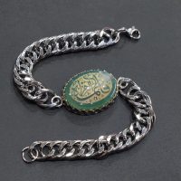 دستبند کارتیه عقیق با حکاکی یا فاطمه الزهرا س جنس کروم کد{101015}