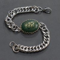 دستبند کارتیه عقیق سبز با حکاکی یا امام حسن مجتبی ع جنس کروم کد101017 1