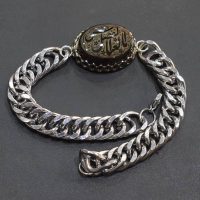 دستبند کارتیه عقیق مشکی با حکاکی یا اباالفضل العباس جنس کروم کد{101012}