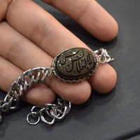 دستبند کارتیه عقیق مشکی با حکاکی یا اباالفضل العباس جنس کروم کد{101012}