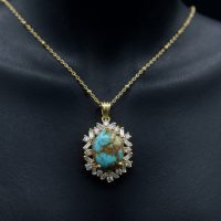 گردنبند فیروزه نیشابوری طلاروس زنانه کد{101026}